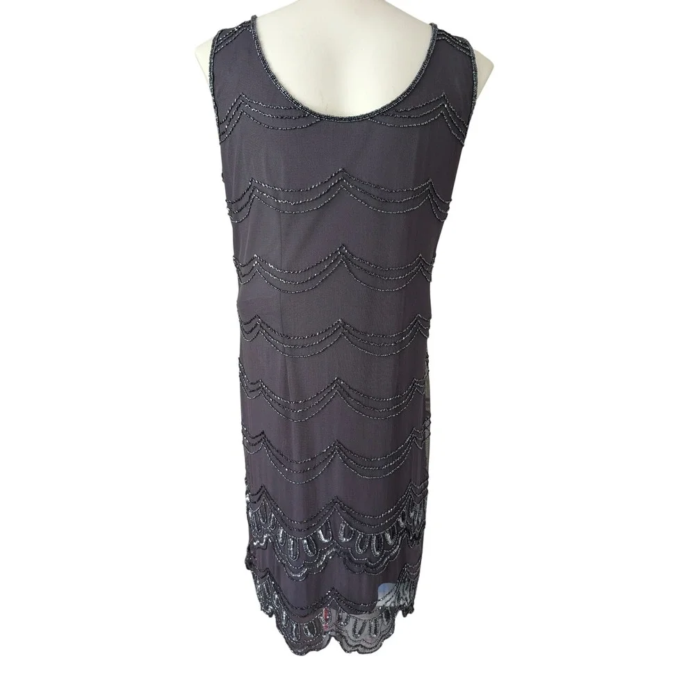 Vintage Art Deco Beaded Purple Mesh Midi Dress Bolero Set Rayon Cocktail Gatsby
